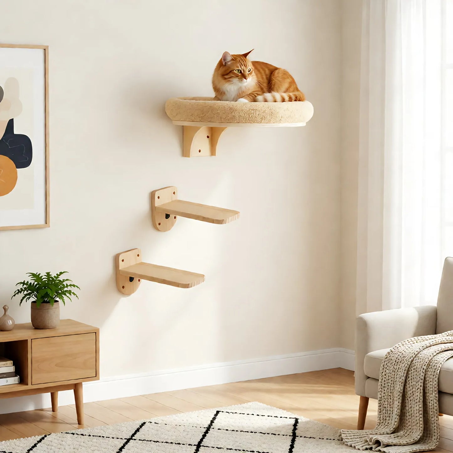 Cat Wall Mounted Pine Wood Climbing Tree With Scratching Post