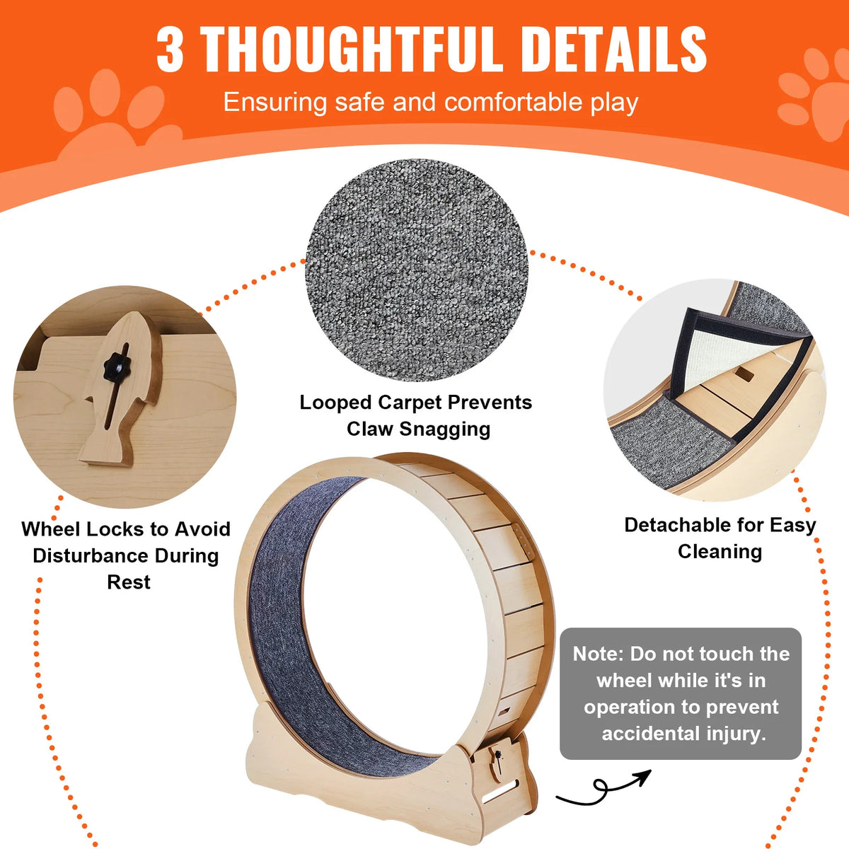 Wooden Cat Exercise Wheel With Detachable Carpet And Teaser