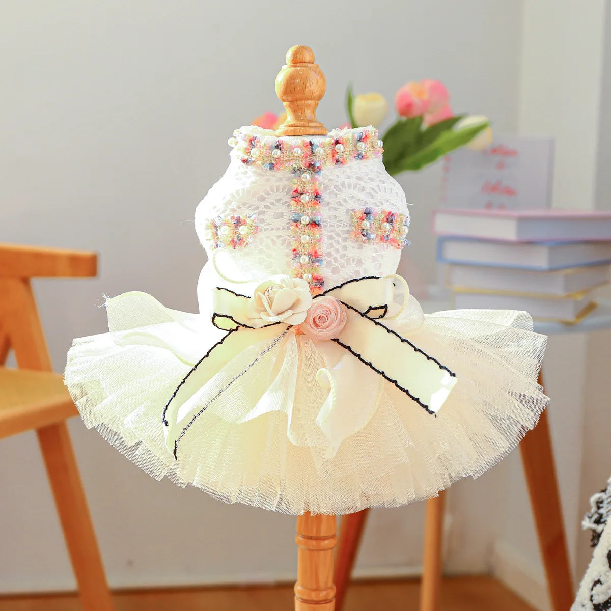 Tutu Style Dog Dress With 3D Flower Bow Wedding Party