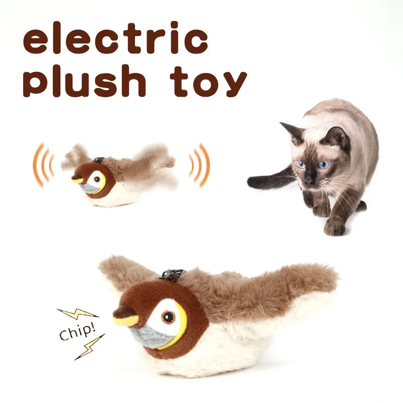 Simulated Bird Cat Toy With Touch Activated Chirping Plush Pet