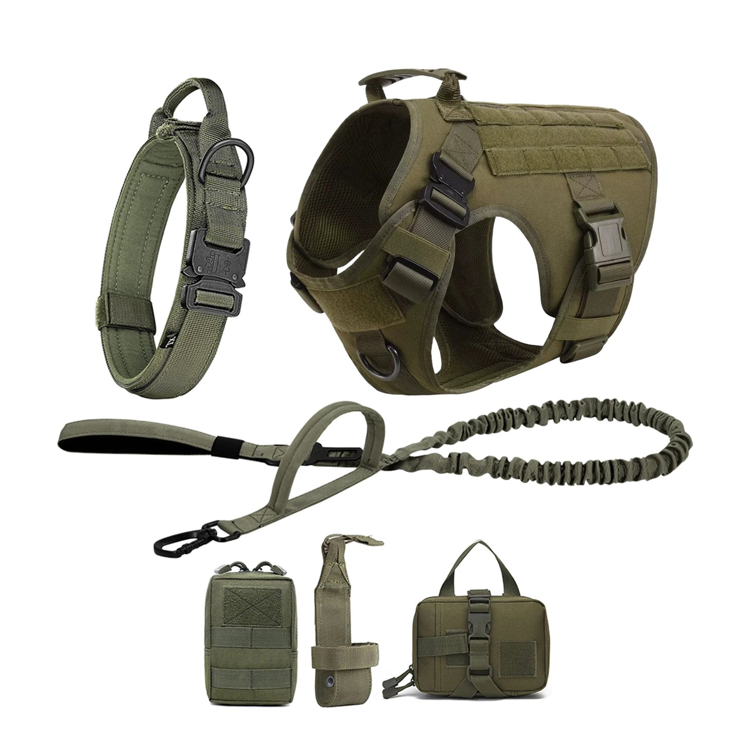 Tactical Nylon Dog Harness Collar Leash Set Training Vest