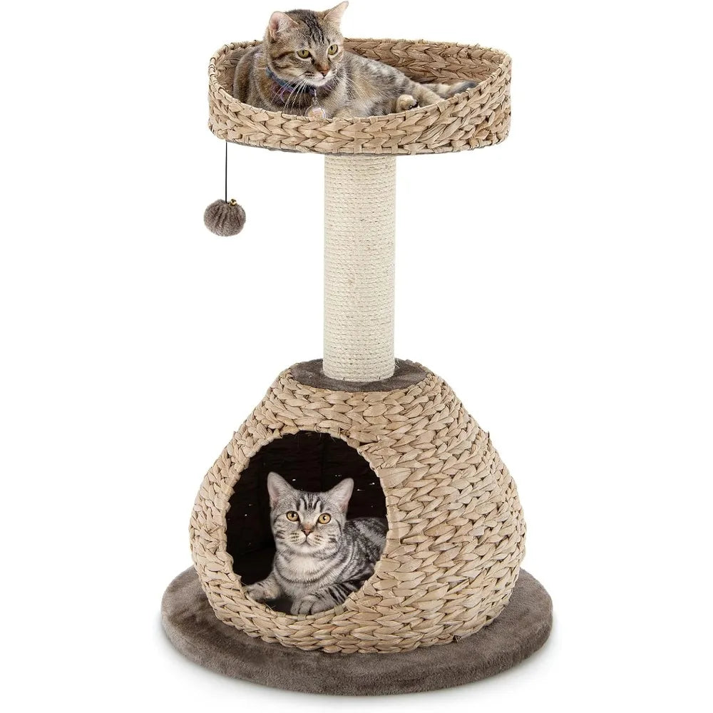 Modern Cat Tree With Natural Sisal Post And Wicker Perch