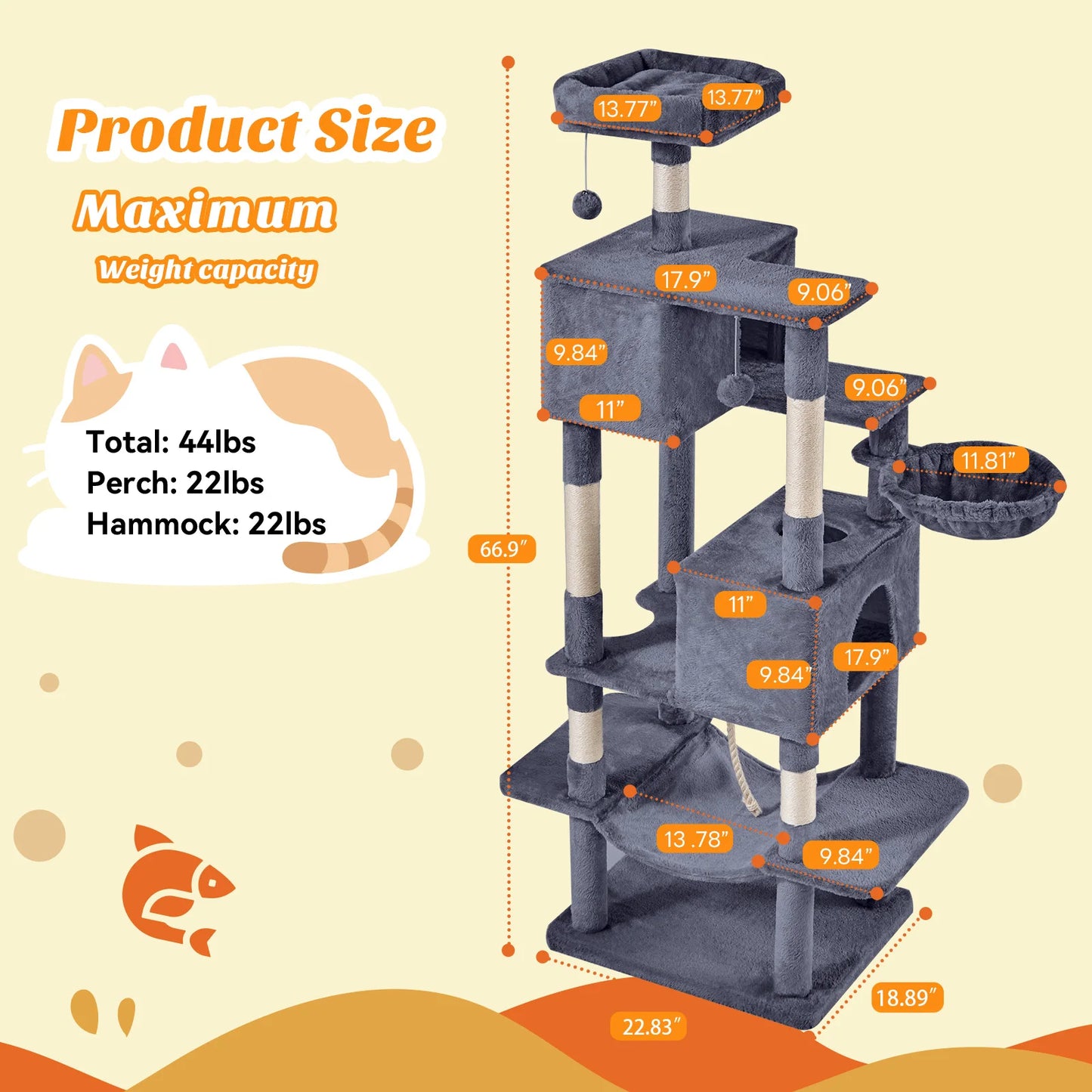 MCQ Cat Tree Tower With Sisal Scratching Posts Pet Condo