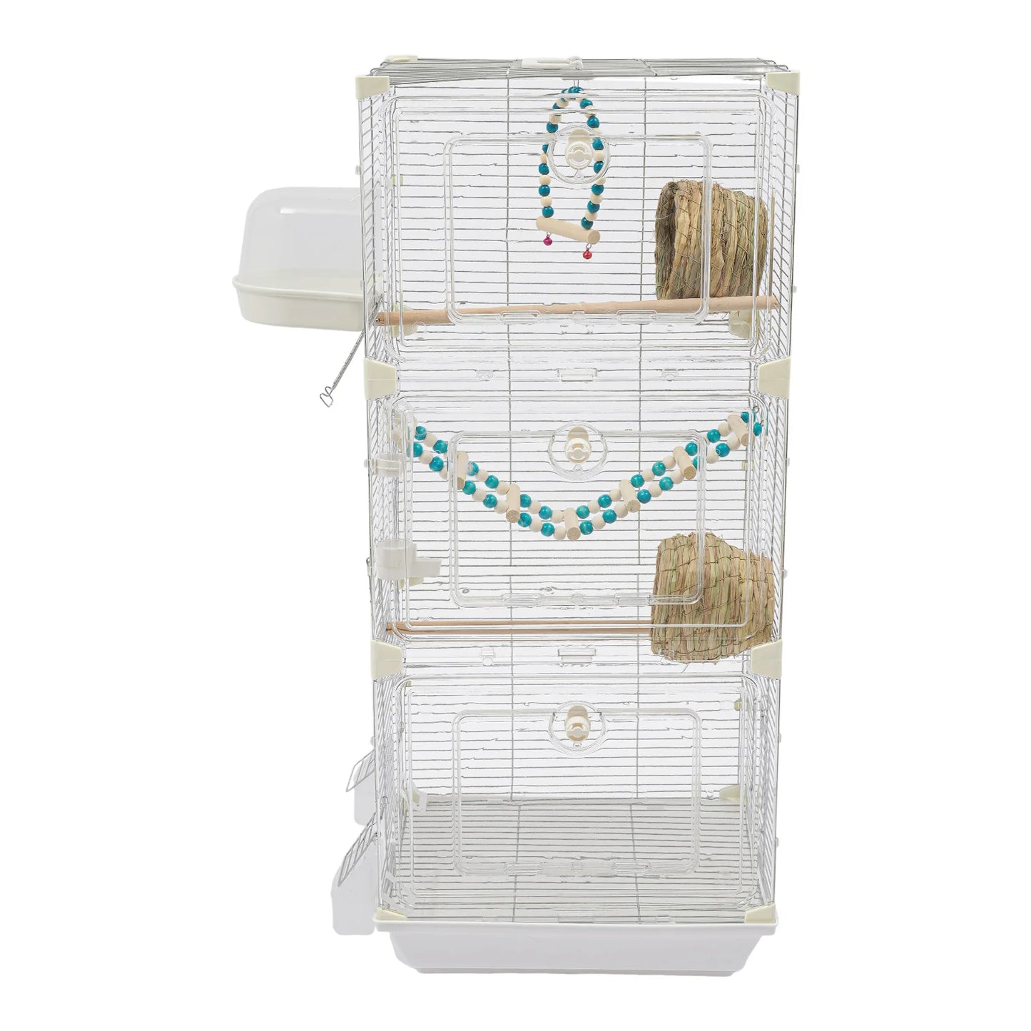 Bird Cage with Bird Nest, 3-Tier Metal Birdcage with 3 Access Doors & Bath Box for Budgies Canaries Parakeets, White