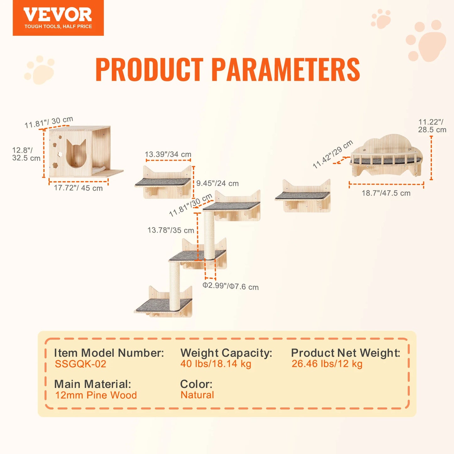 SucceBuy Wall Mounted Cat Shelves Perches Hammocks Cat Tree