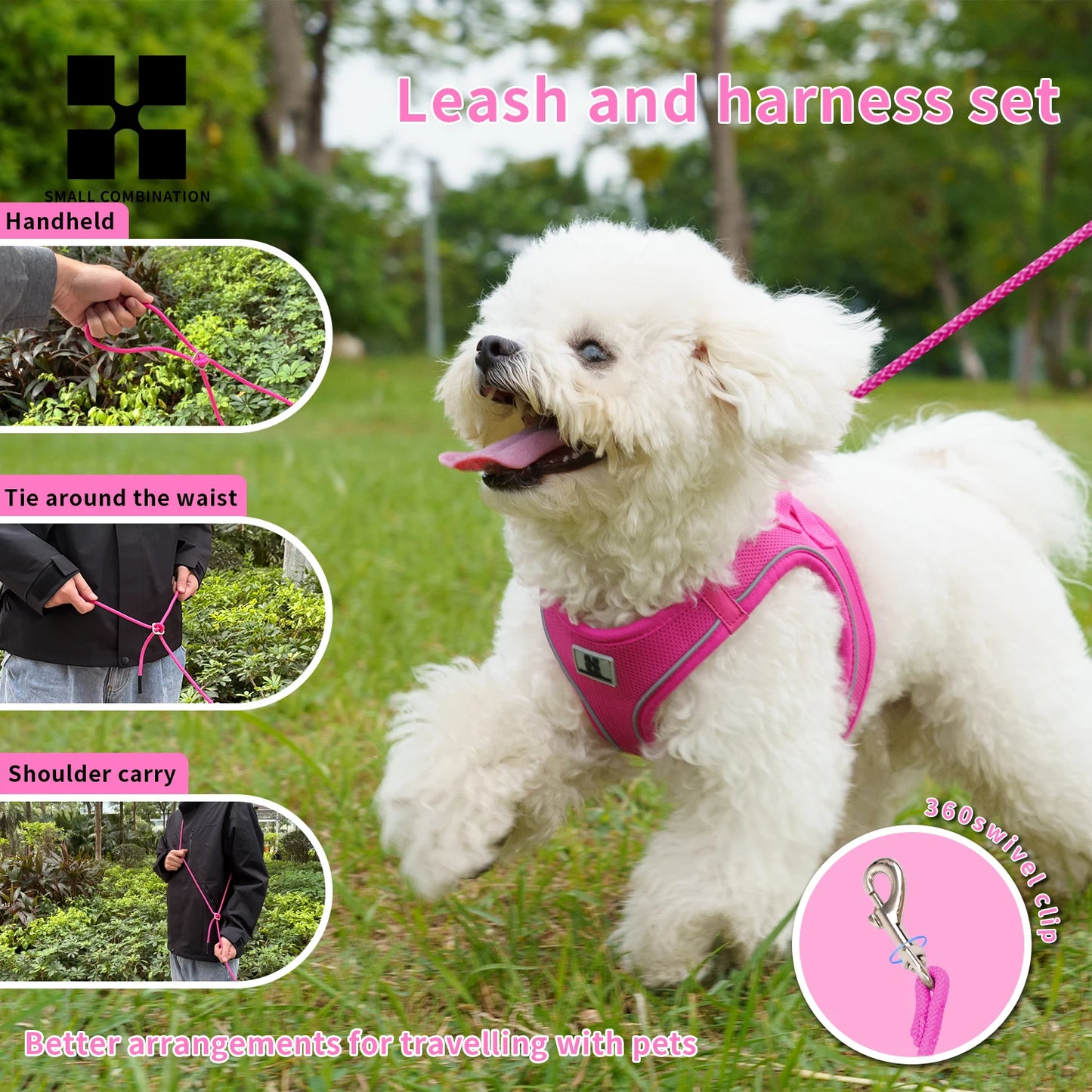 Reflective Nylon Dog Harness Leash Set For Outdoor Walking