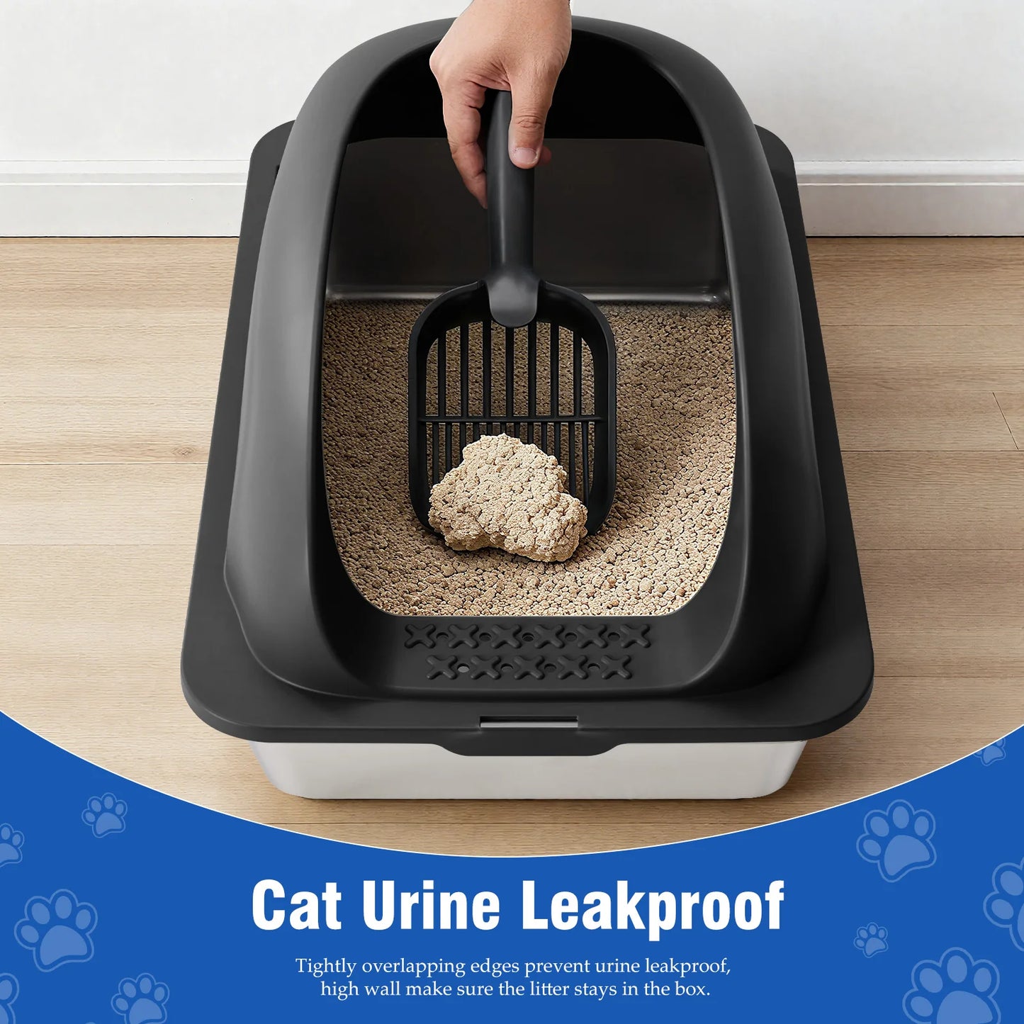 JHK Stainless Steel Large Cat Litter Box With Lid And Mat