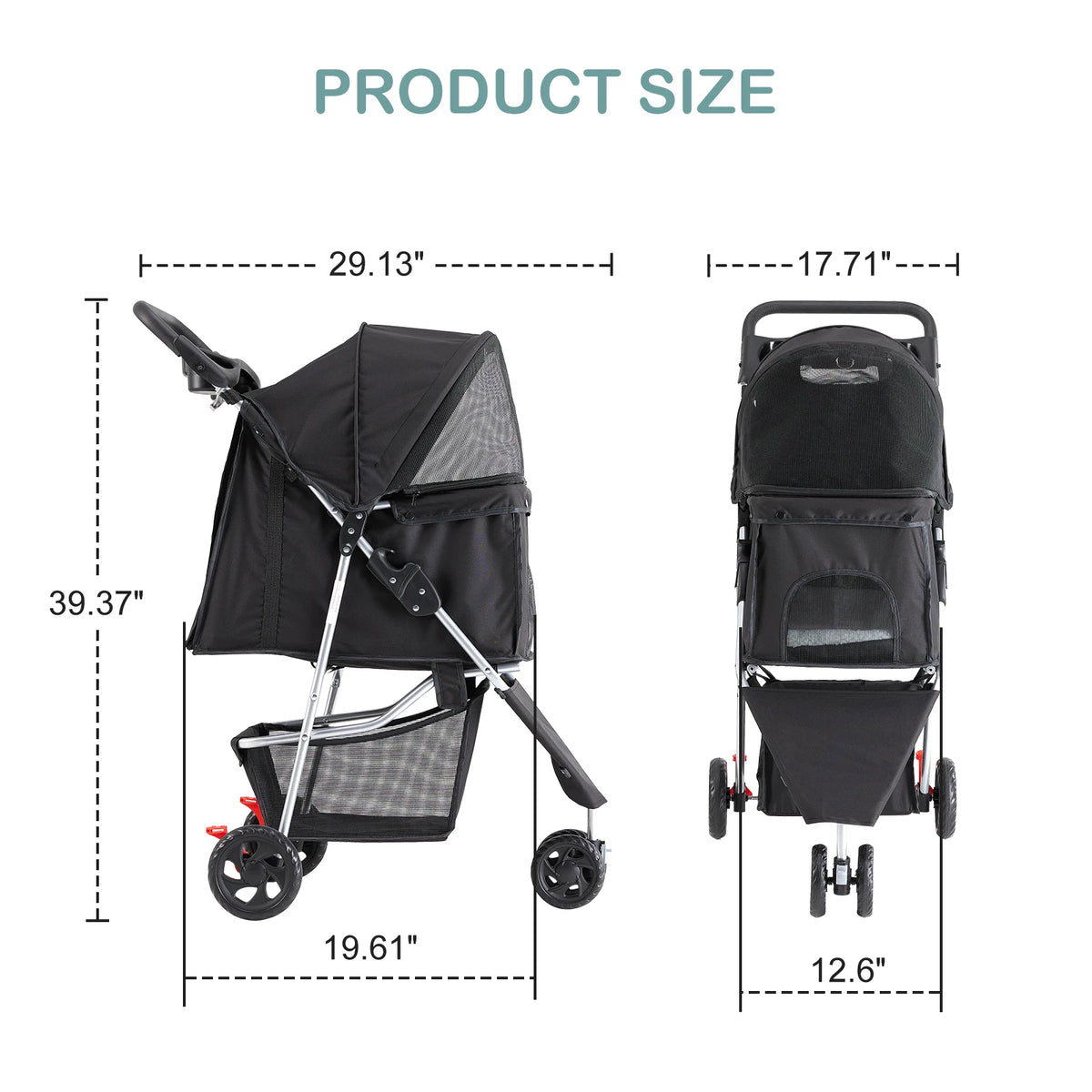 DUMOS Foldable Triple Wheel Pet Stroller For Dogs Cats Outside