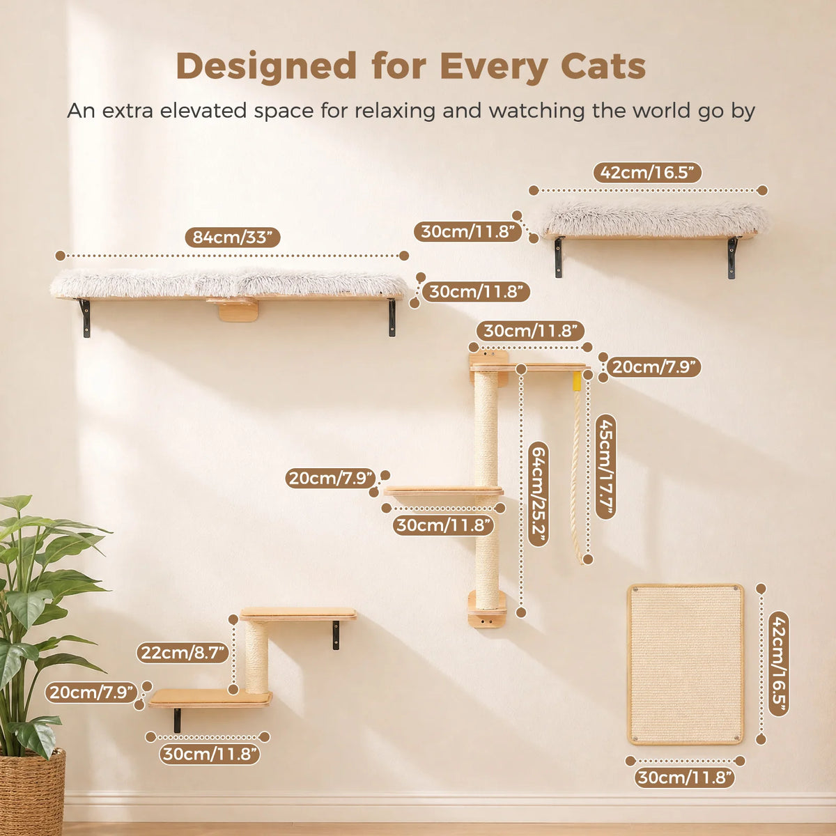 PAWZ Road Wooden Cat Climbing Wall Shelves With Scratching Posts