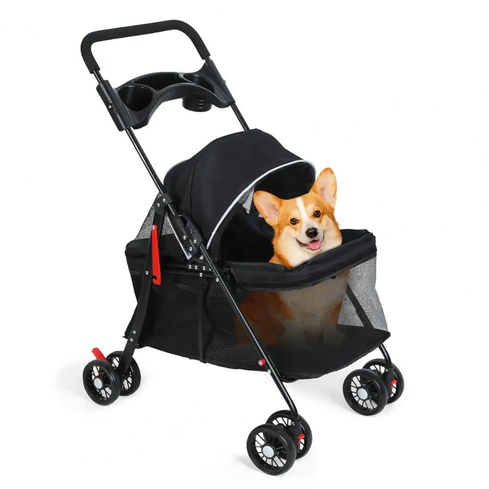 Pet Dog Cat Stroller Outdoor Folding Travel Cup Holder