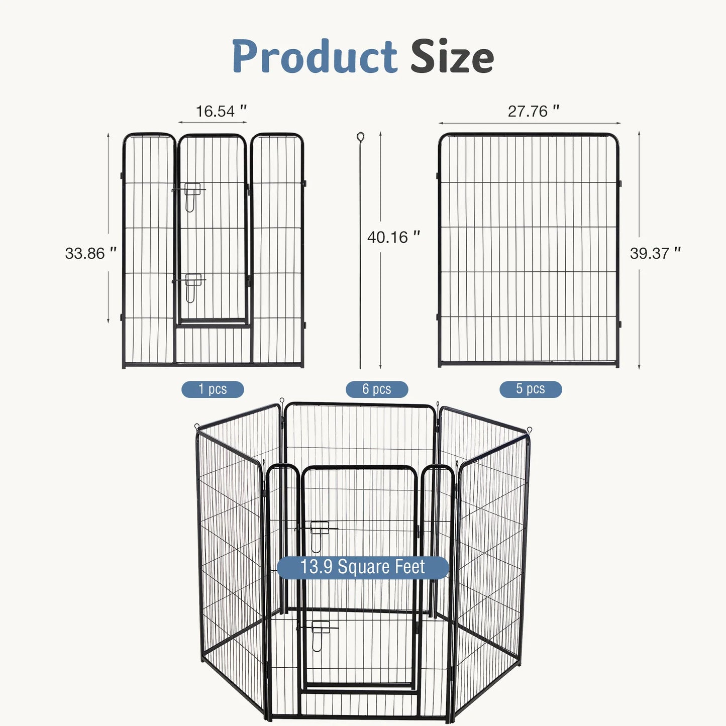 JHK 6 Panels Metal Dog Playpen Fence Foldable For Outdoor Yard