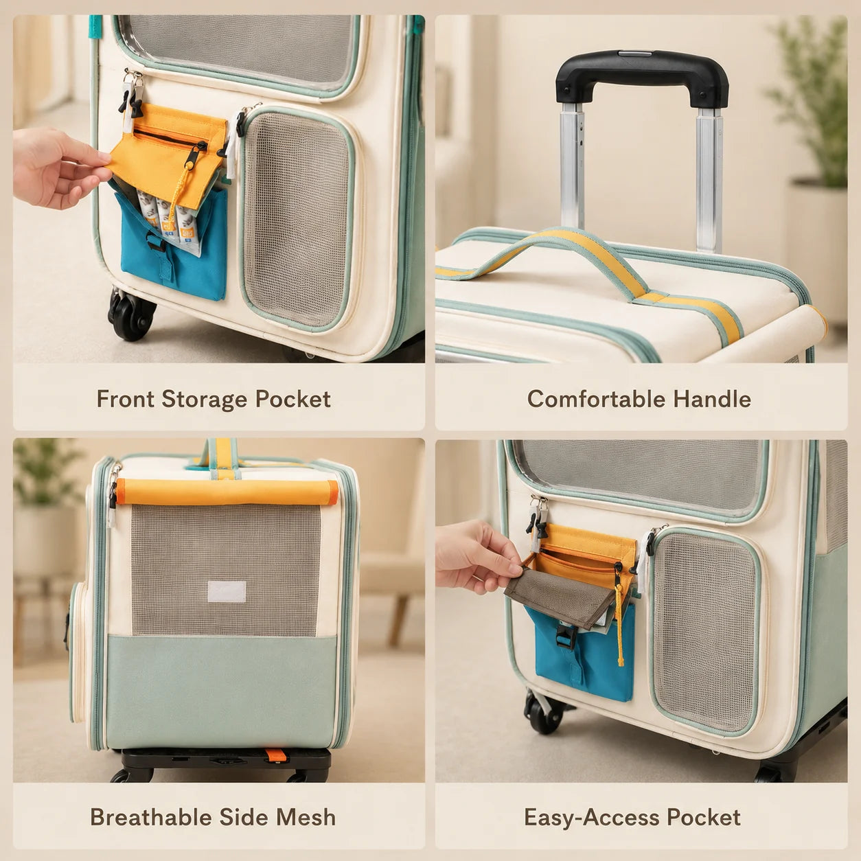 2 In 1 Rolling Cat Carrier With Wheels Telescopic Handle