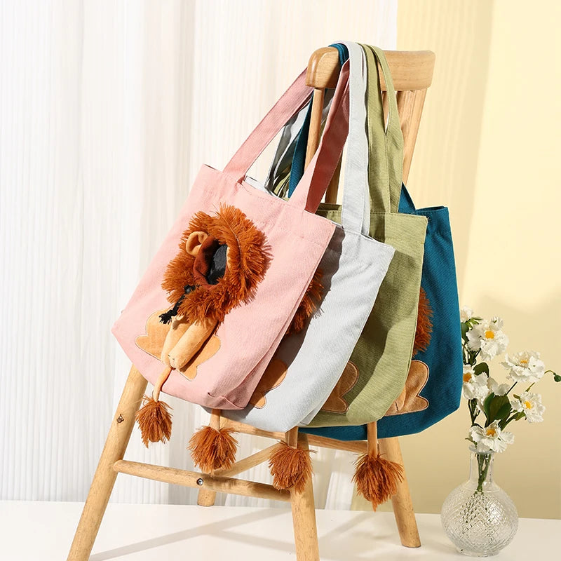 Lion Shaped Cat Carrier Bag Portable Polyester Shoulder Tote