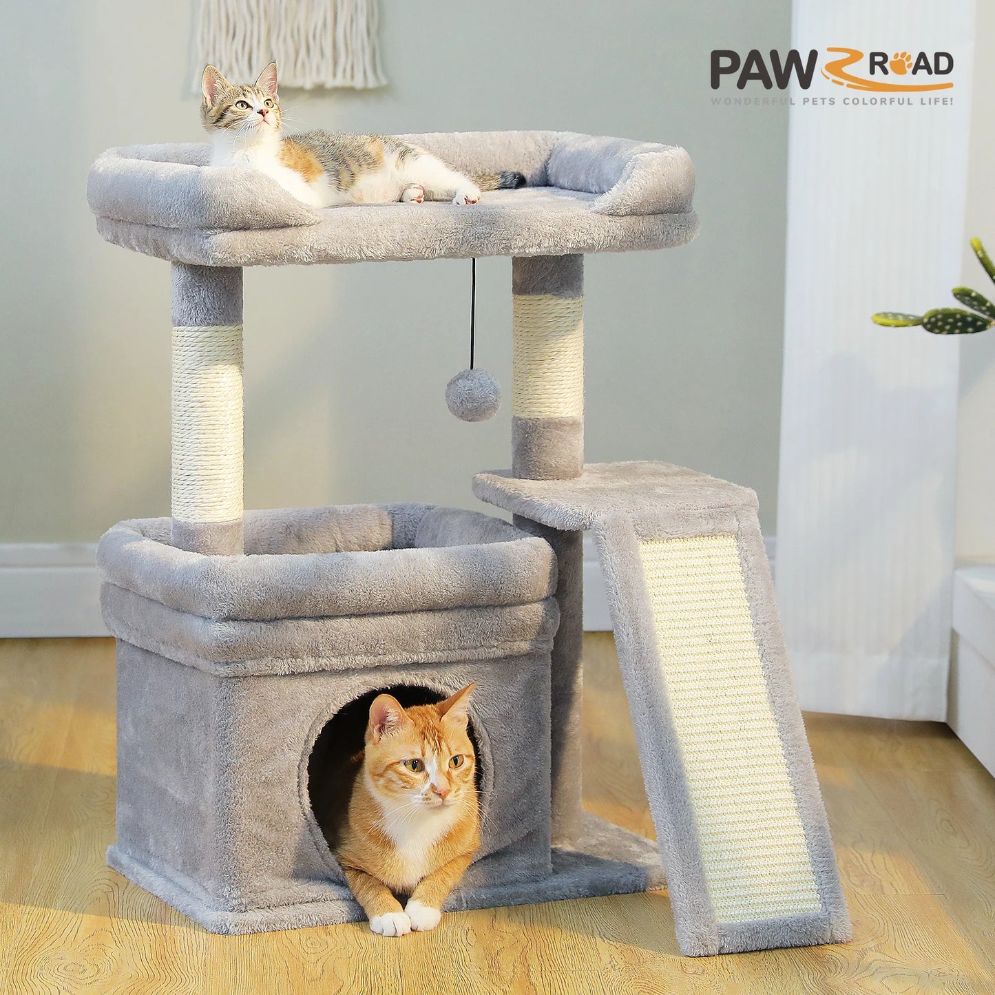 PAWZ Road Three-Tier Indoor Cat Tree with Sisal Scratching Post