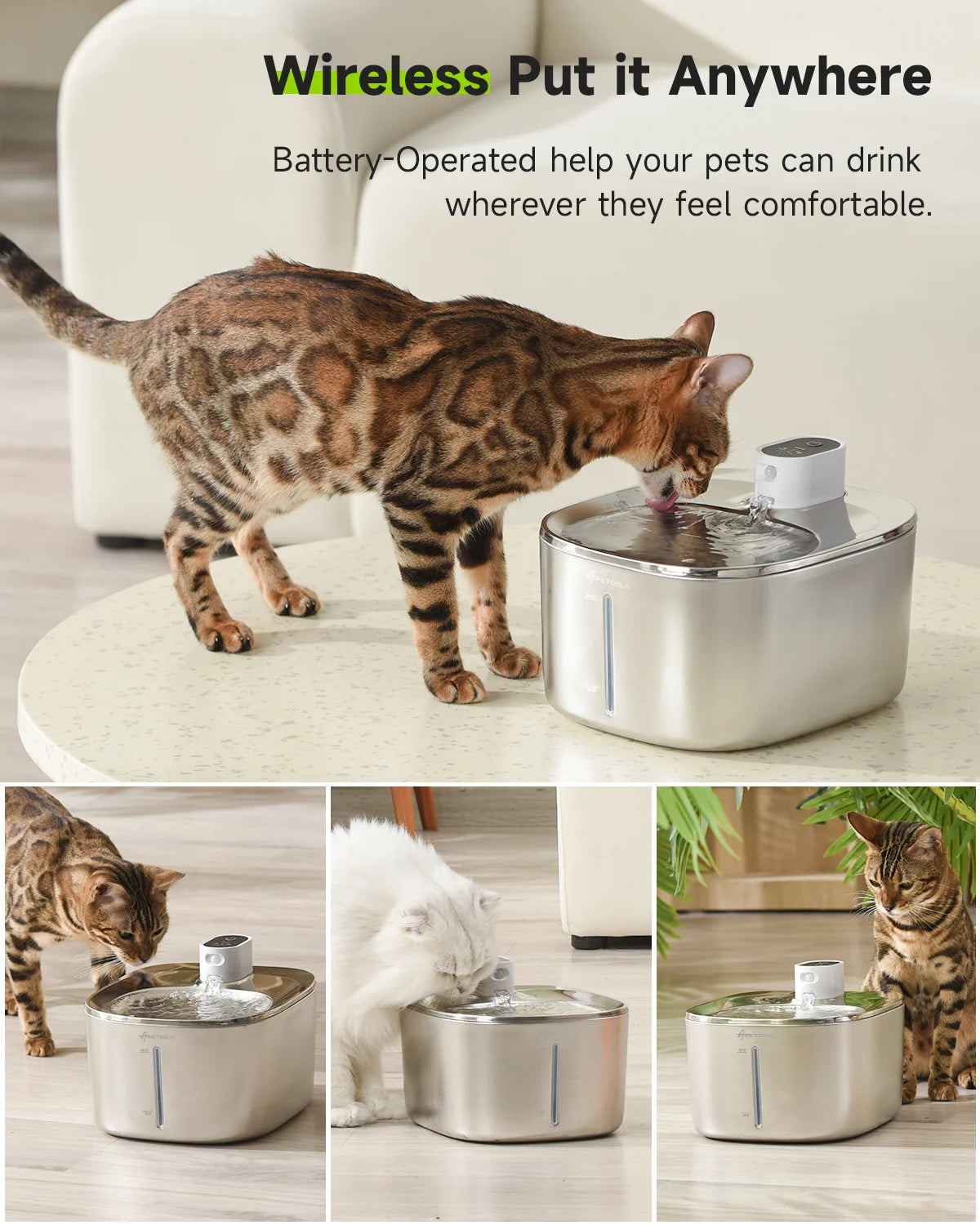 APETDOLA Wireless Cat Water Fountain With Automatic Sensor
