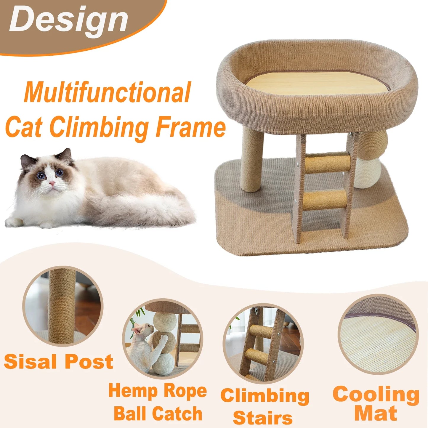 Cat Scratching Post With Sisal Board Plush Bed Ladder