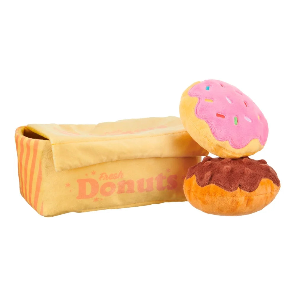 Interactive Plush Donut Crinkle Treat Dispenser Squeaky Dog Toy
