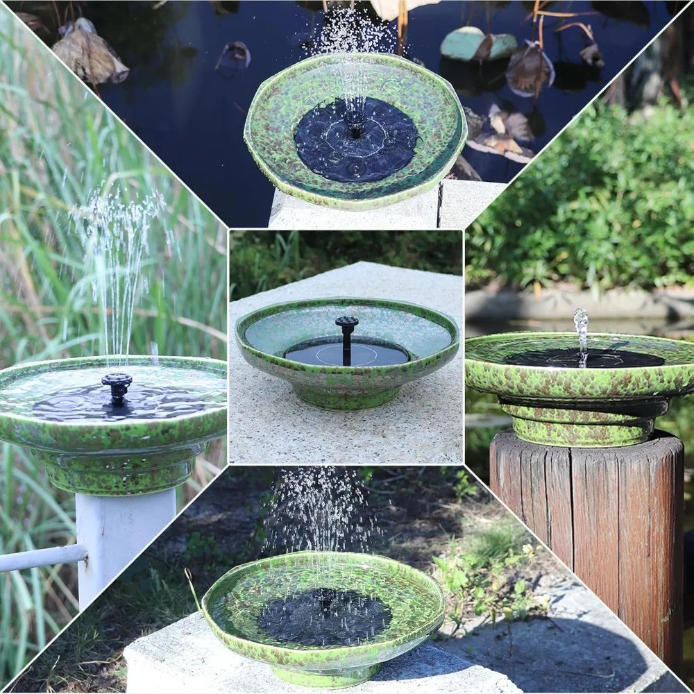 JYJJ Solar Fountain Ceramic Bird Bath Outdoor Decor