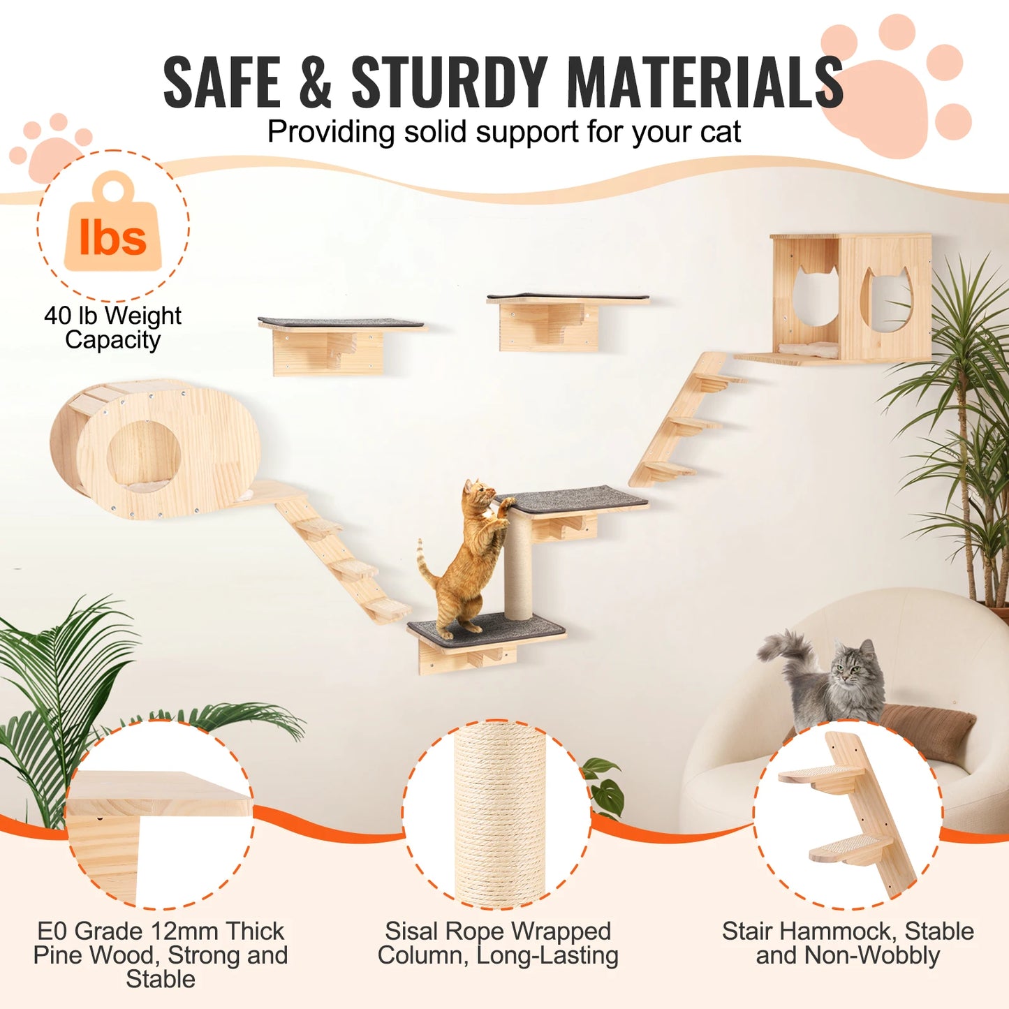 SucceBuy Wall Mounted Cat Shelves Perches Hammocks Cat Tree
