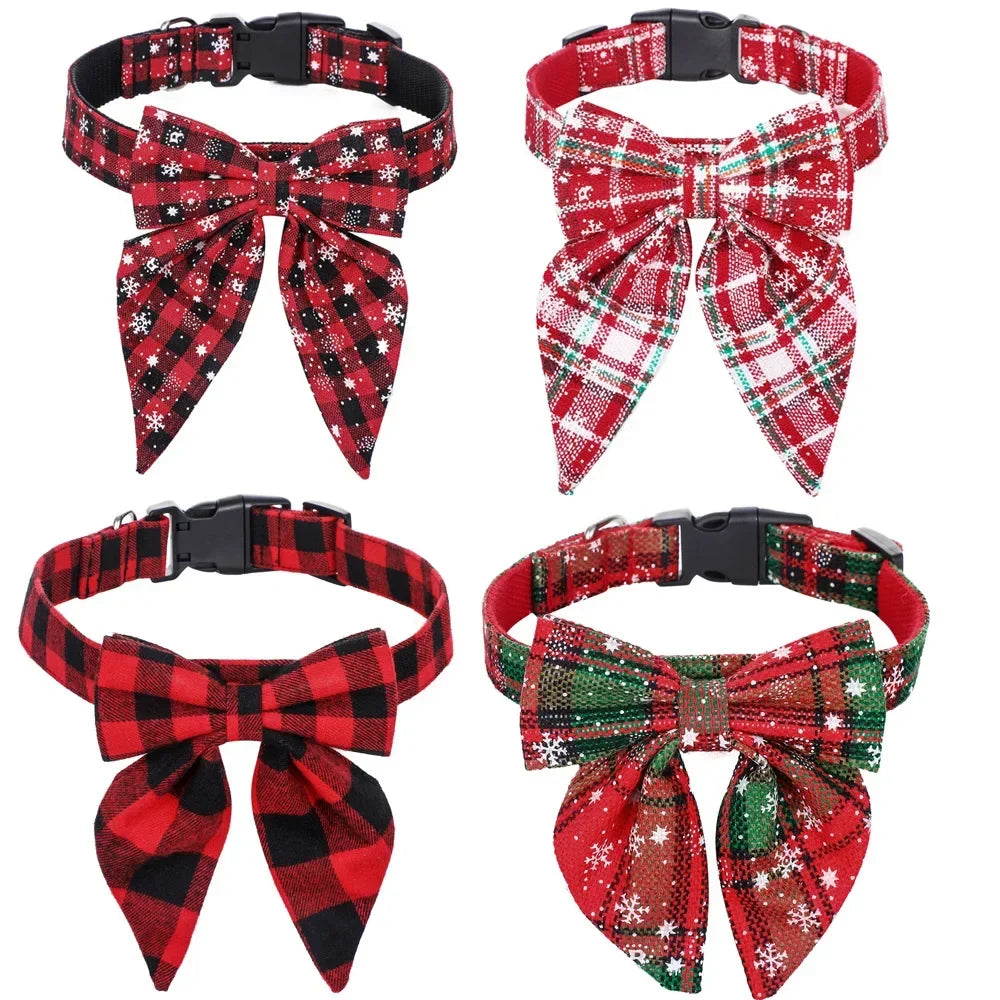 Christmas Snowflake Bow Dog Collars for Small to Large Dogs