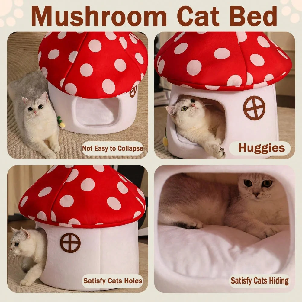 XMSJ Soft Mushroom Cat Bed Cow Print Nest For Pets