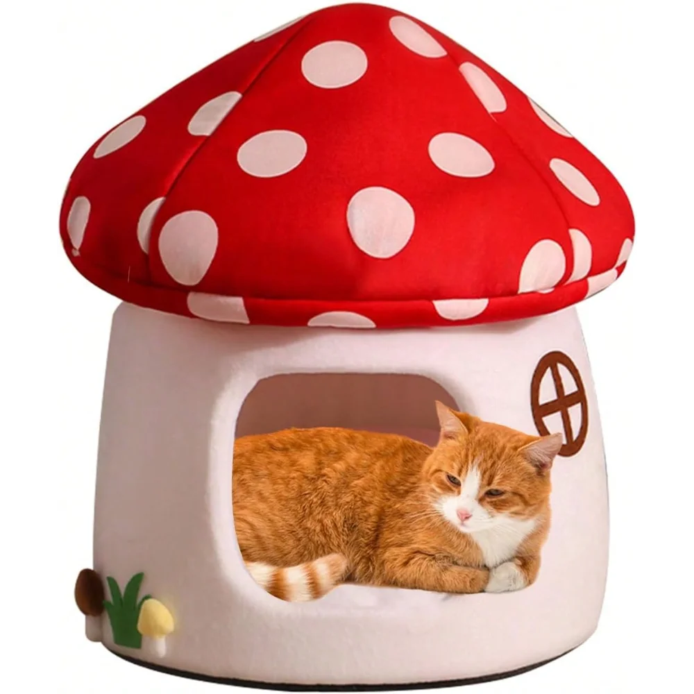 XMSJ Soft Mushroom Cat Bed Cow Print Nest For Pets