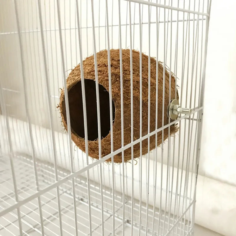 NONECN Natural Coconut Shell Bird Nest Hideaway For Parrots