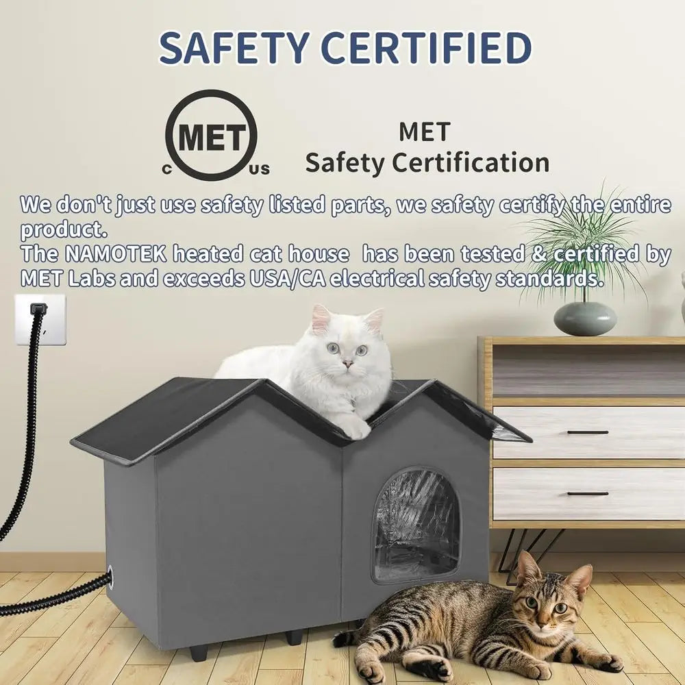 Heated Cat House With Elevated Bed Waterproof Insulated