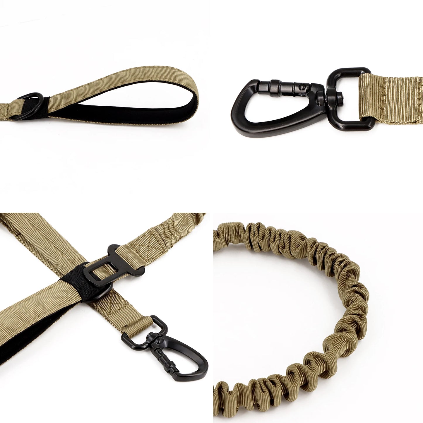 PETRAVELCN Military Dog Leash Quick Release Elastic Rope Dual Handle