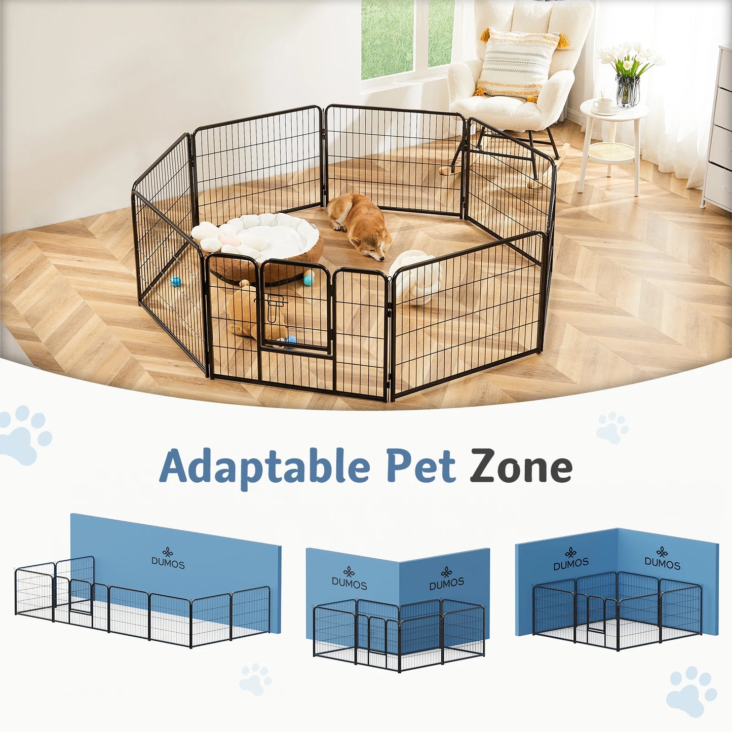JHK Metal Dog Playpen 8 Panel Folding Fence Outdoor