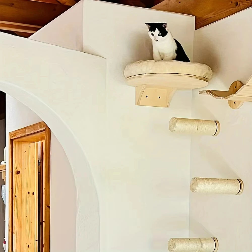 Cat Wall Mounted Pine Wood Climbing Tree With Scratching Post