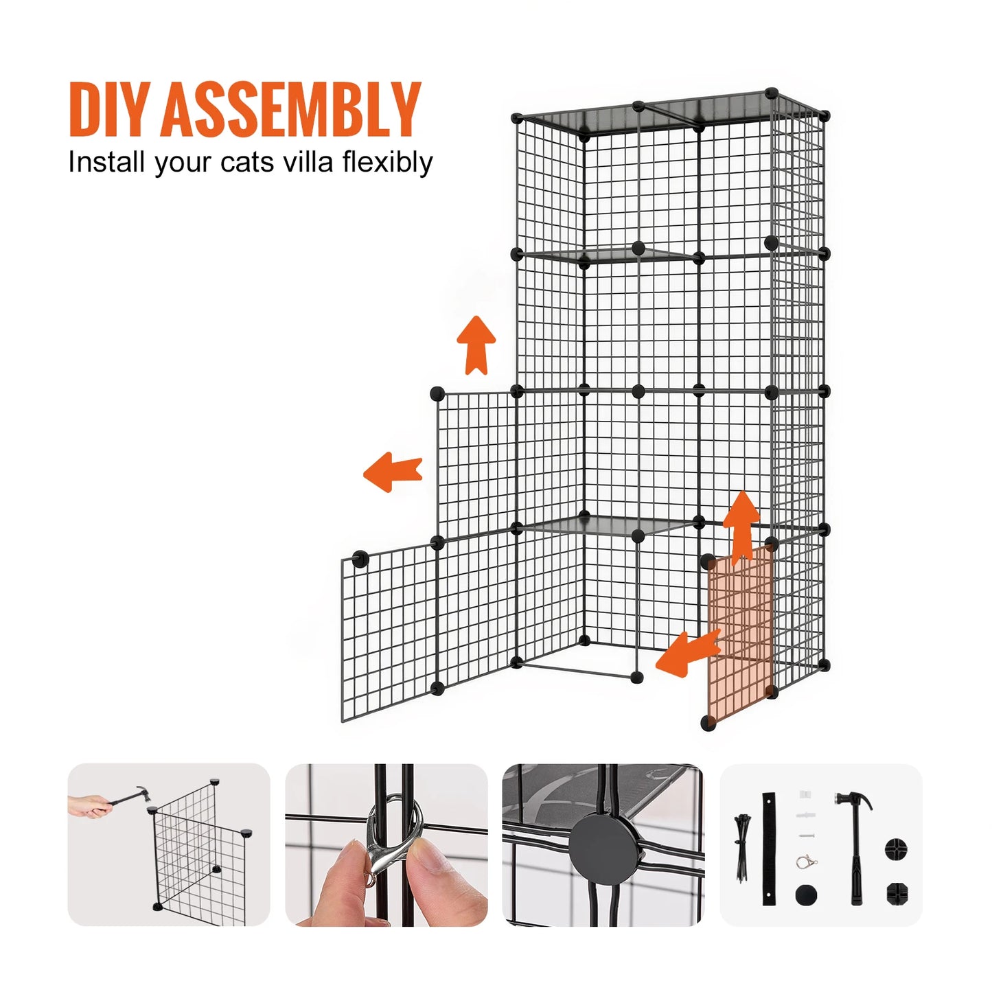 SucceBuy Large Detachable Metal Wire Cat Cage With Ramp And Hammock
