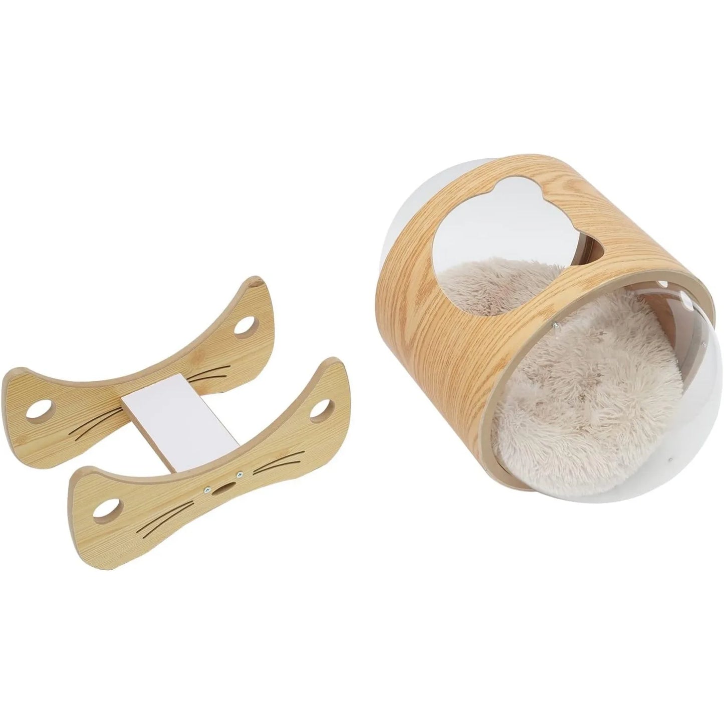 Luxury Cat Pod Bed Wooden Frame With Acrylic Dome Deluxe