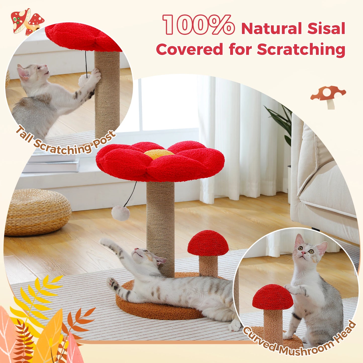 PAWZ Road Mushroom Cat Scratching Posts With Removable Flower Bed