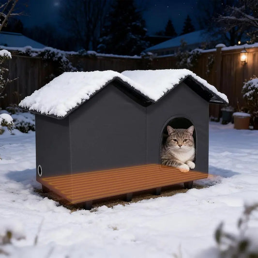 Heated Cat House With Elevated Bed Waterproof Insulated