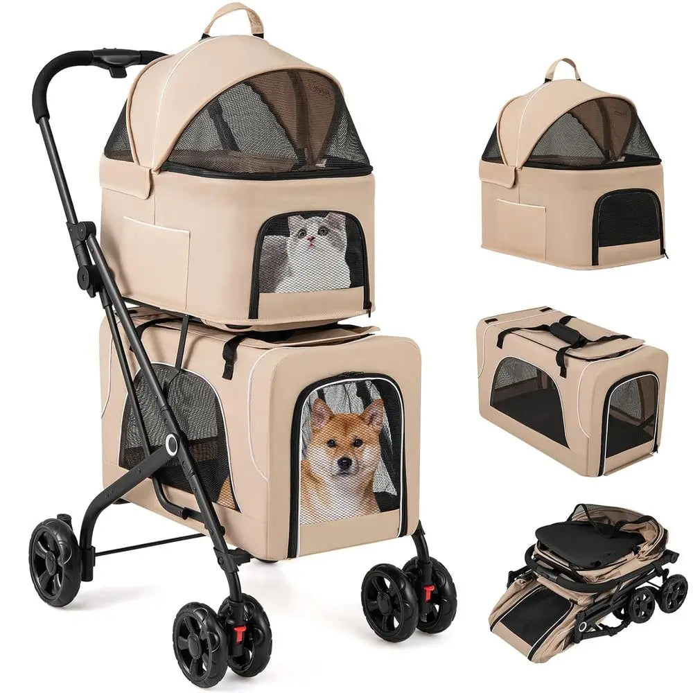 Double Dog Stroller Pet Carrier With Detachable Carriers