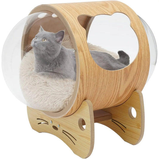 Luxury Cat Pod Bed Wooden Frame With Acrylic Dome Deluxe