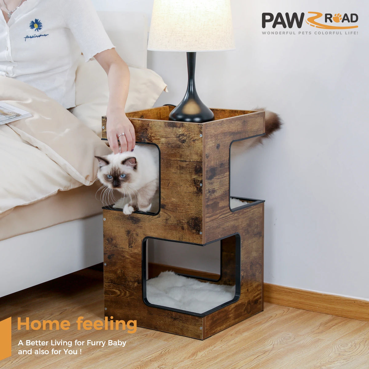 Pawz Road Modern Wood Cat Condo House With Removable Mats