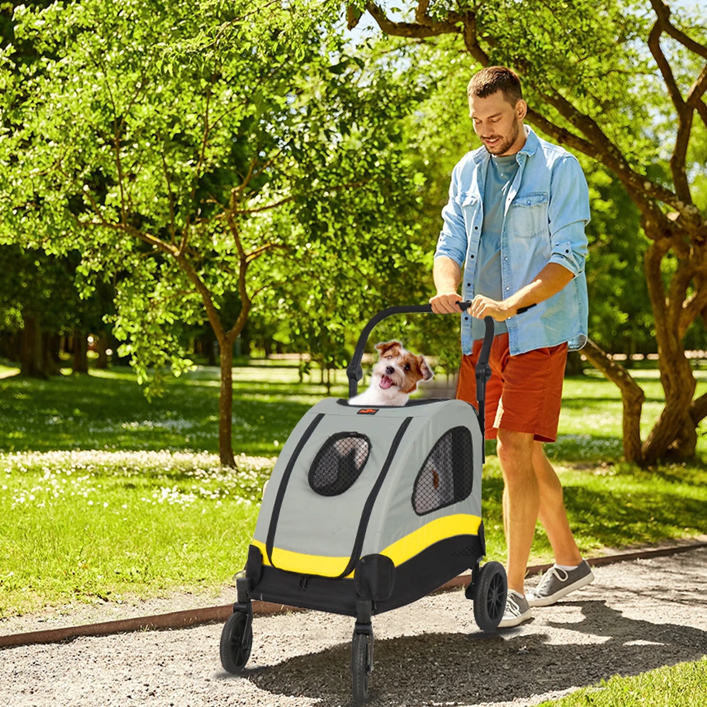 Portable Outdoor Dog And Cat Stroller Carrier With Adjustable Handle