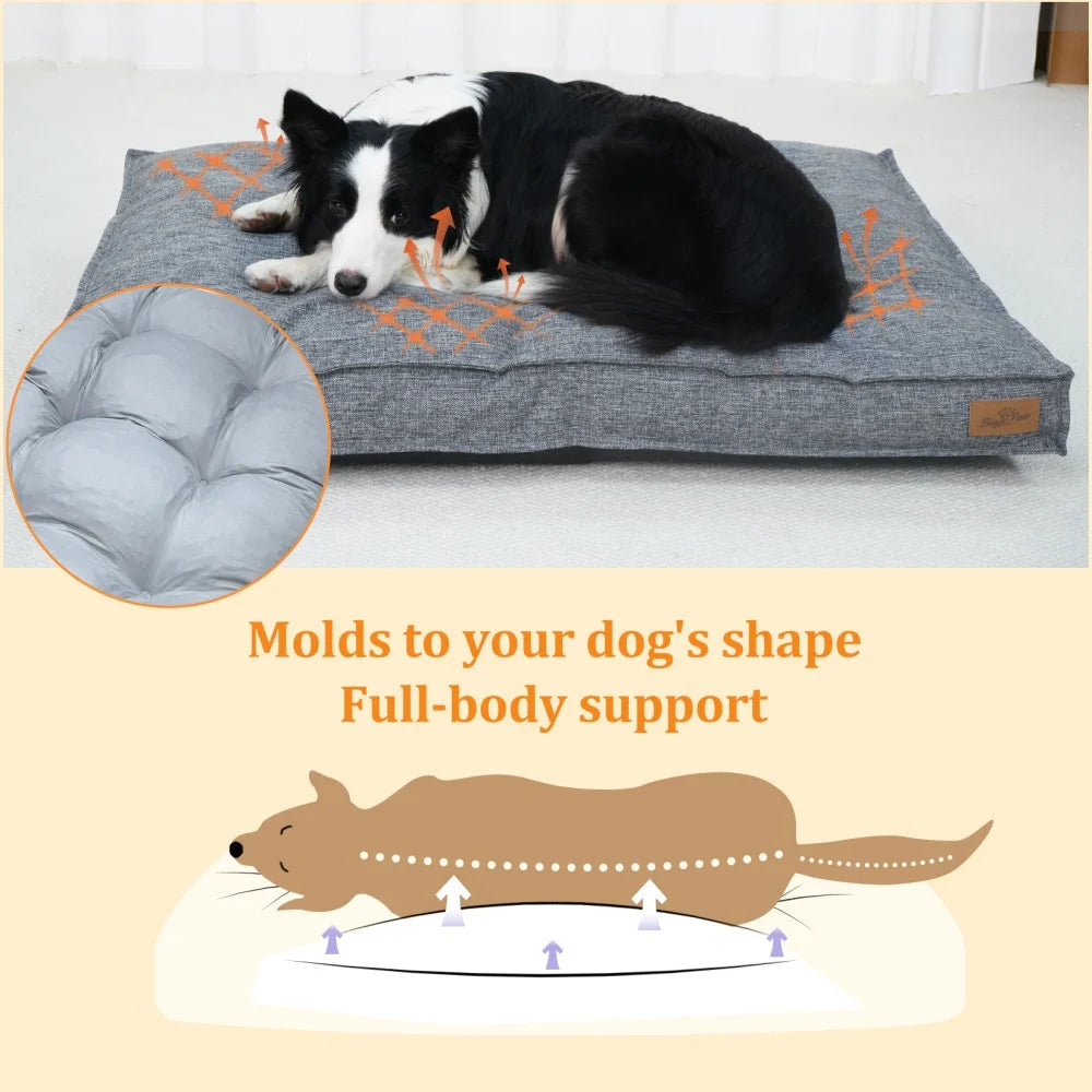 Borwart Orthopedic Linen Dog Bed With Removable Waterproof Cover