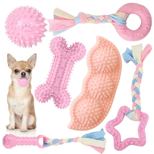 Dog Chew Toys for Cleaning Teeth Rubber Bone Ball Set