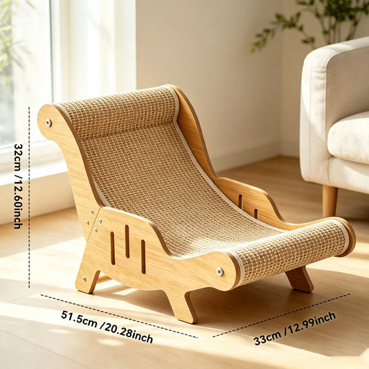 Wooden Sisal Cat Lounge Chair and Multi Functional Scratcher for Playtime