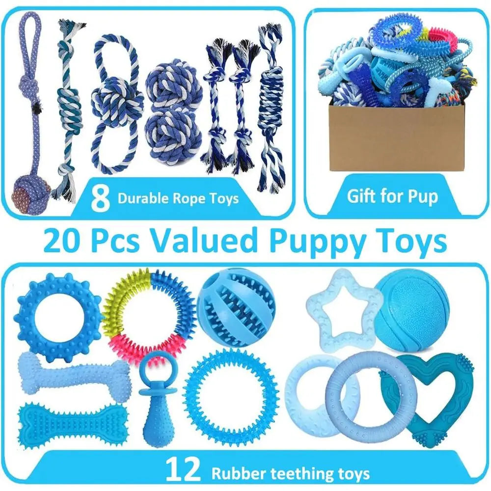 Puppy Chew Toys 20 Pack Teething Rings Ropes Rubber Bundle For Small Dogs