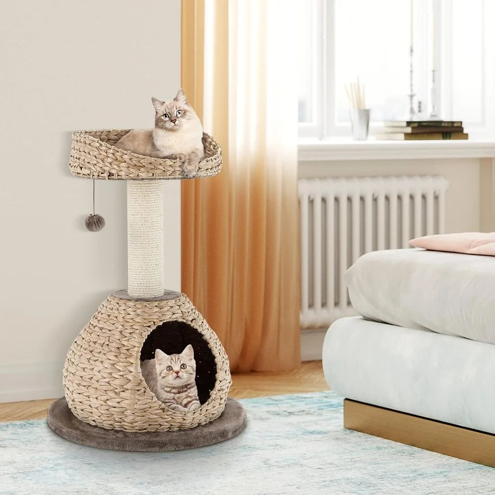 Modern Cat Tree With Natural Sisal Post And Wicker Perch