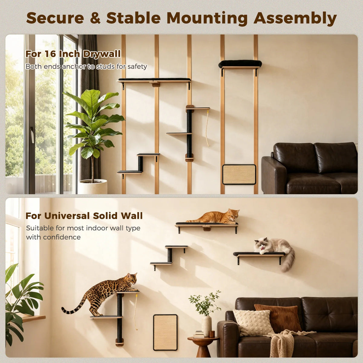 PAWZ Road Wooden Cat Climbing Wall Shelves With Scratching Posts