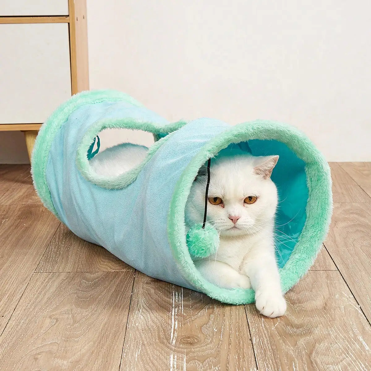 Soft Plush Cat Tunnel Toy With Pom Pom Attachment Interactive