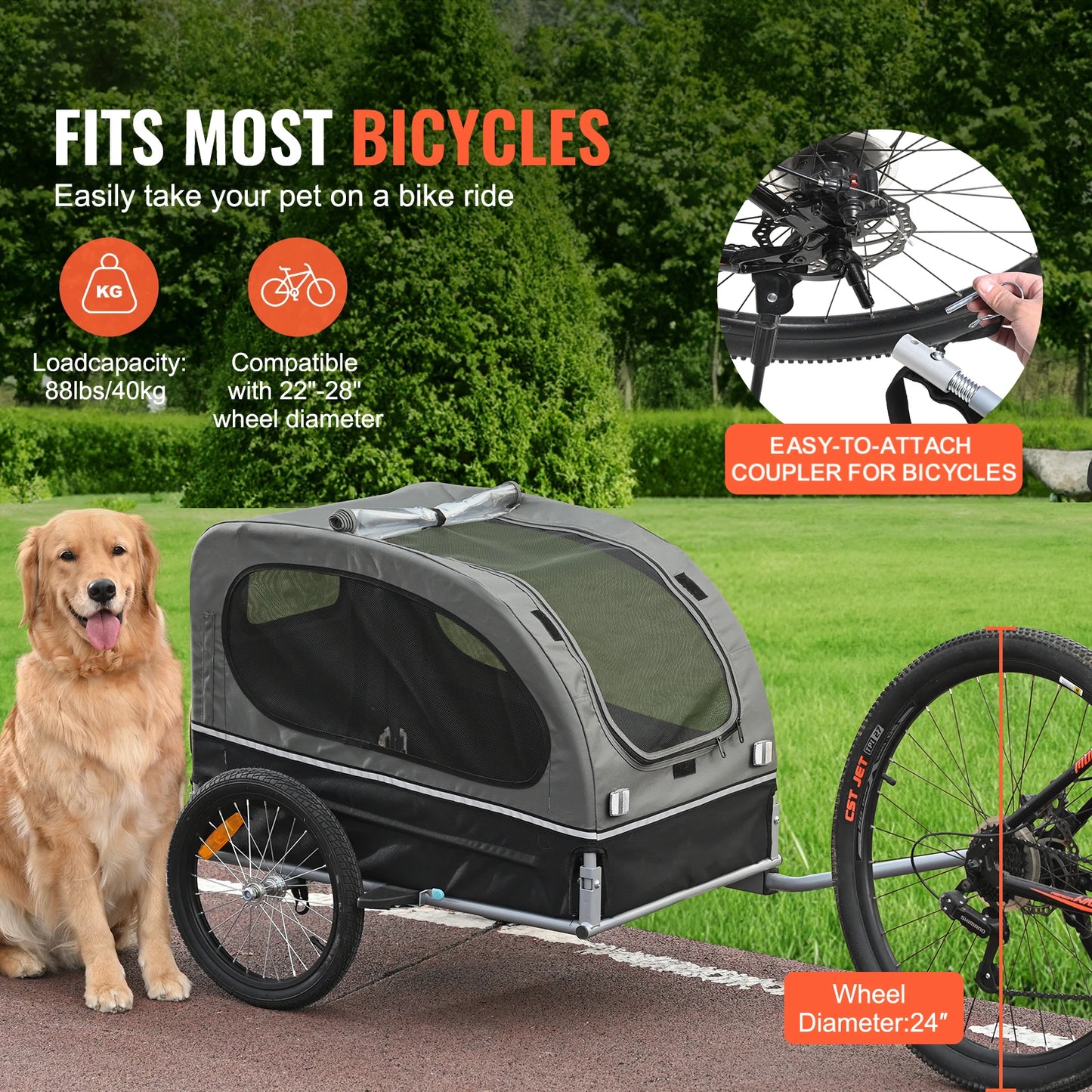 Dog Bike Trailer Pet Cart For Dogs Collapsible Carrier