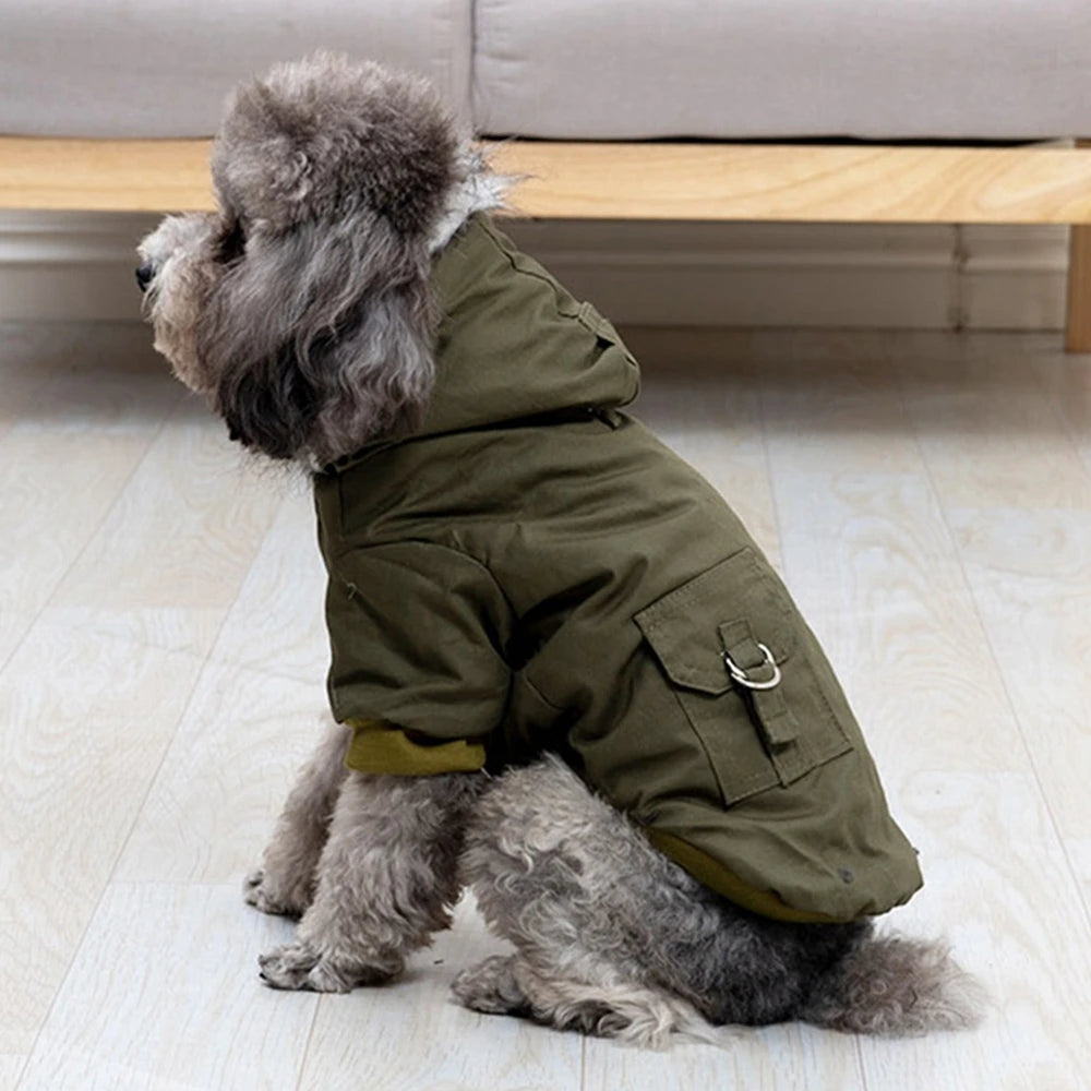 Dog Jacket With Harness Winter Windproof Coat Hoodie Vest Outdoor
