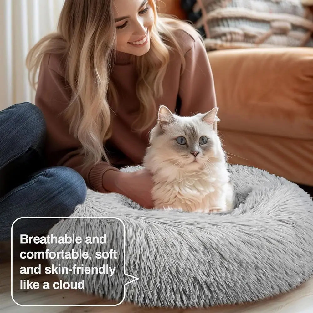 Calming Donut Cat Bed For Small Kittens Plush Indoor Use