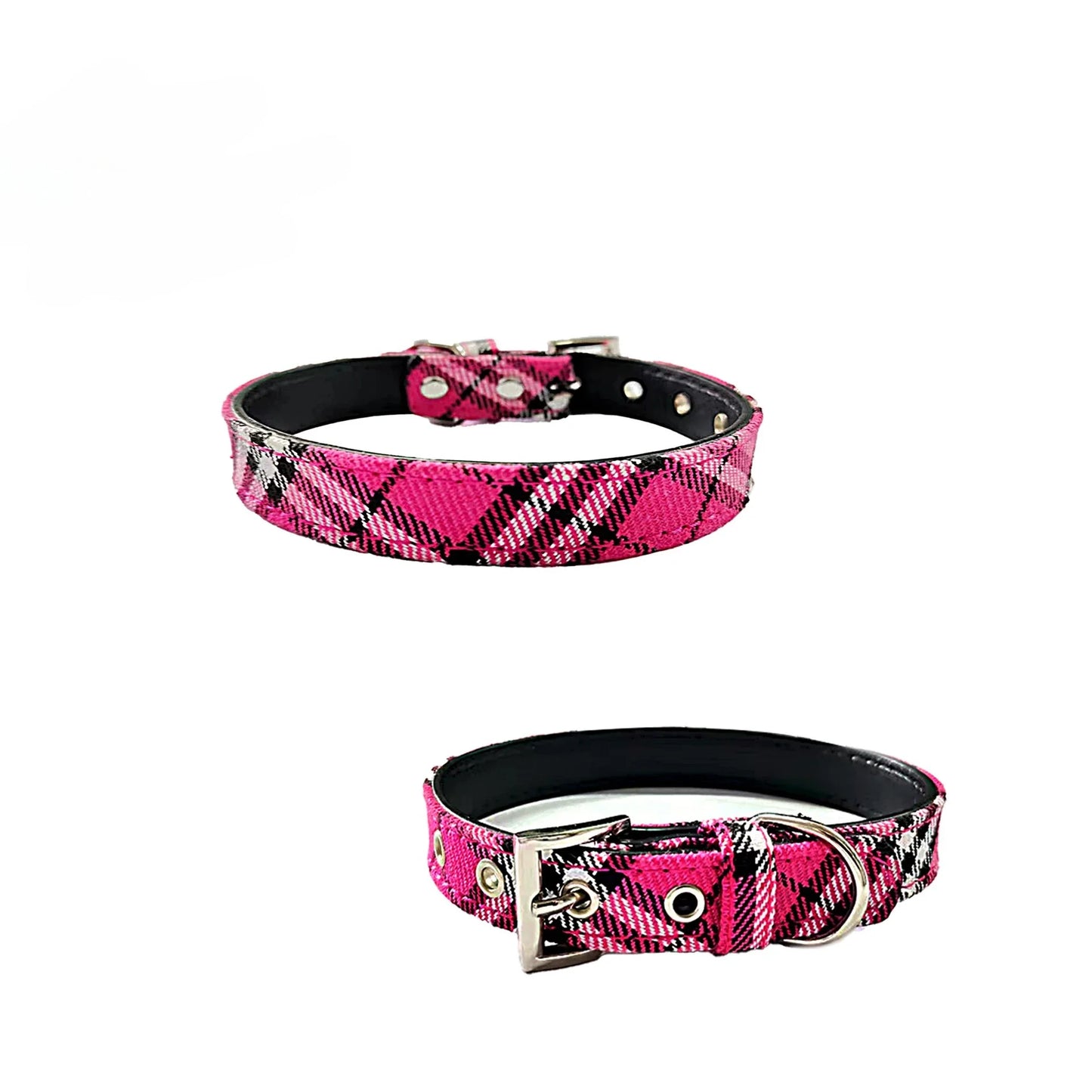 Plaid Leather Dog Collar Classic PU Pet Collar All Seasons